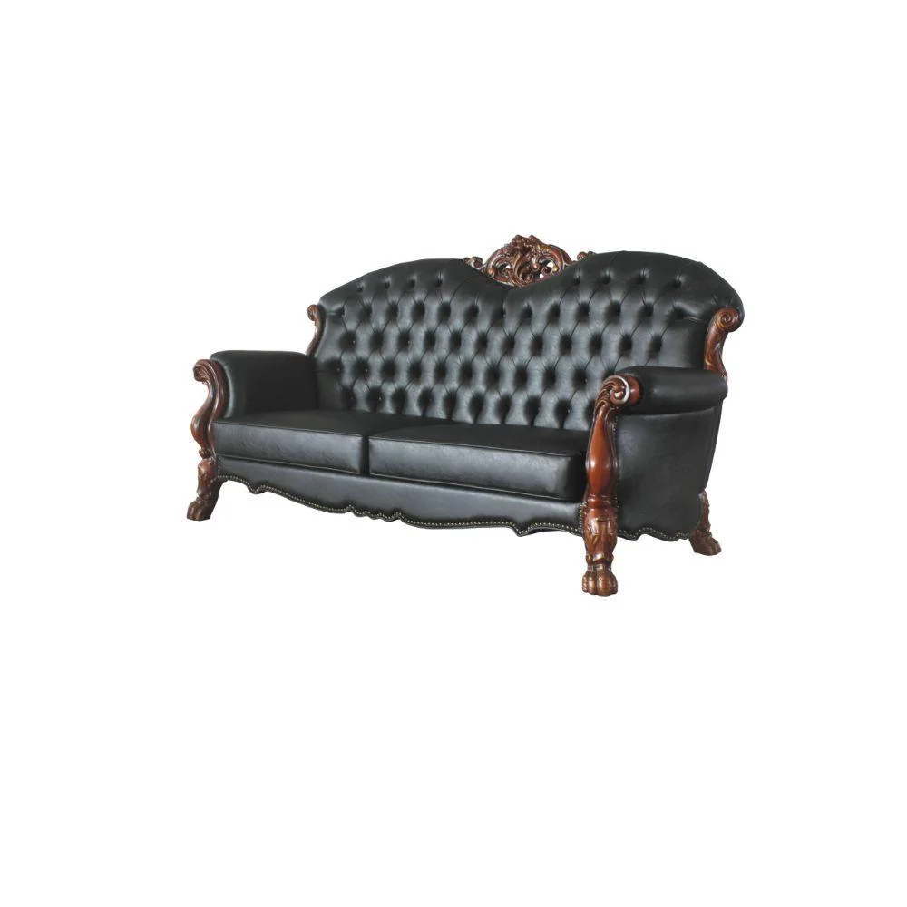 Luxury Vintage Cherry Oak & Black PU Dresden Sofa Set 3 P 58230 ACME Traditional