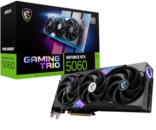 MSI Gaming RTX 5060 8G Gaming Trio OC Graphics Card (8GB GDDR7,128-bit, Extreme Performance: 2640 MHz, DisplayPort x3 2.1a, HDMI 2.1b