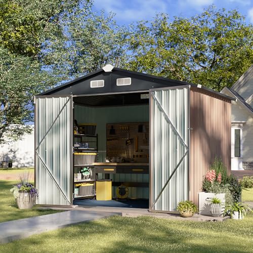 Aoxun 6.2x4 FT Shed Outdoor Storage Shed Metal Garden Shed with Lockable Doors & Slooping Roof Tool Shed Bike Shed for Backyard, Patio
