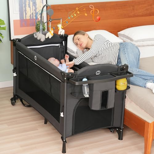 5 in 1 Baby Bassinet Bedside Sleeper, Pack and Play Bassinet , Bedside Sleeper for Newborn to Toddlers