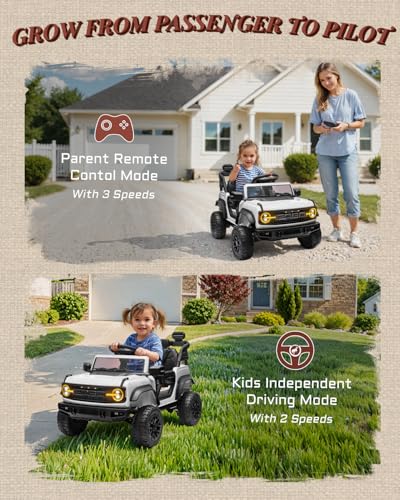 24V Ride on Toys for Big Kids, Licensed Ford Bronco Raptor 2 Seater Ride on Cars with Remote Control, Ride on Truck w/ 4-Wheeler Suspension, 3 Speeds