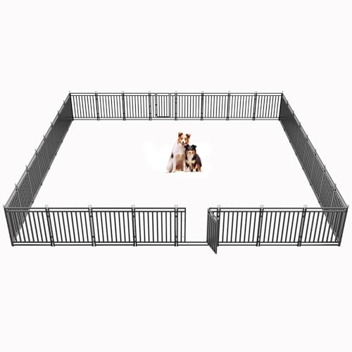 Dog Fence Outdoor Indoor, 40" Inch Height 16 Panels Dog Playpen for Large/Medium/Small Dogs Metal Dog Pen for Yard Camping and RV | Black-Silver