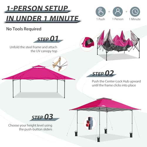 EAGLE PEAK 13x13 Straight Leg Pop Up Canopy Tent Instant Outdoor Canopy Easy Single Person Set up Folding Shelter w/Auto Extending Eaves 169 Square