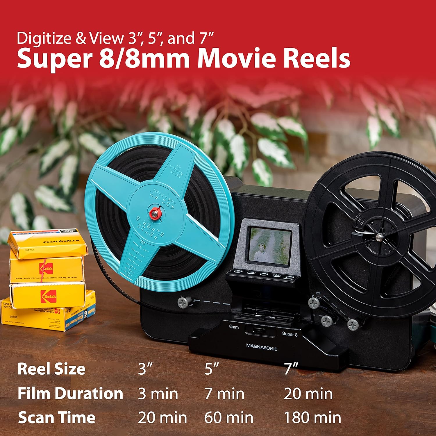 Magnasonic Super 8/8mm Film Scanner, Converts Film into Digital Video, Vibrant 2.3 Screen, Digitize and View 3, 5 and 7 Super 8/8mm Movie Reels (FS81)