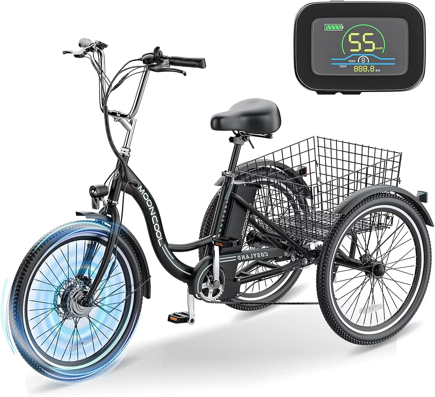 Mooncool 24 26 3 Wheel Electric Tricycle for Adults