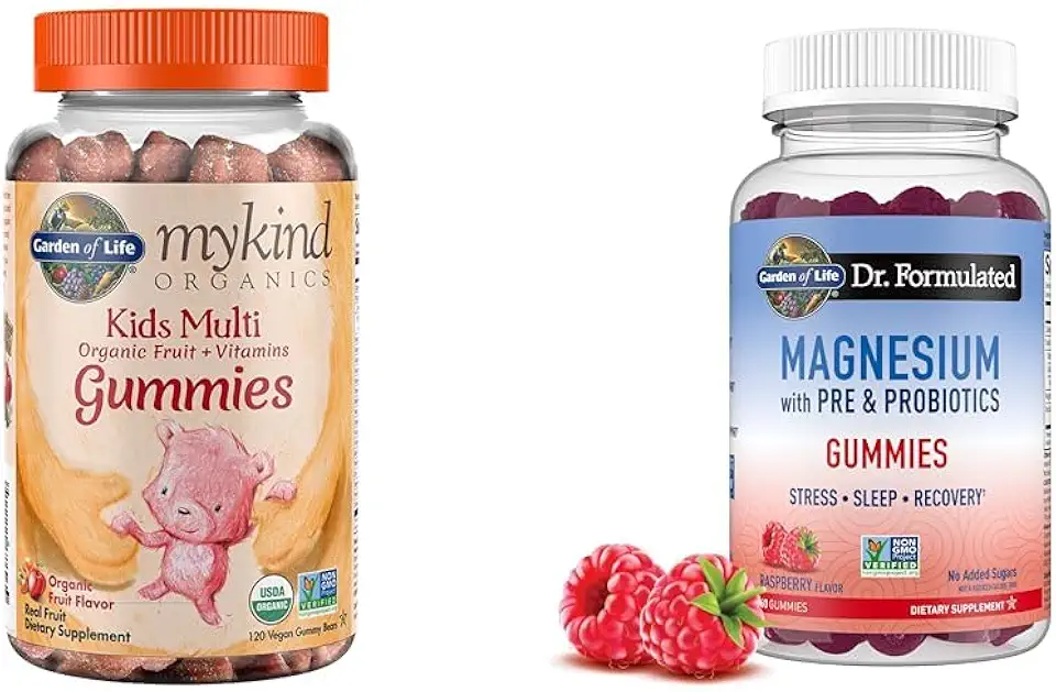 Garden of Life Organic Kids Fruit Gummy Vitamins 120ct & Magnesium Citrate Gummies for Stress Support 60ct - Kansas Nuitrition - HNZSDS