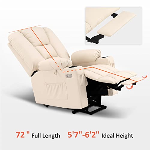 MCombo Small Power Lift Recliner Chair with Massage and Heat for Petite People, Cup Holders, USB Ports, Side Pockets, Faux Leather 7569 (Small