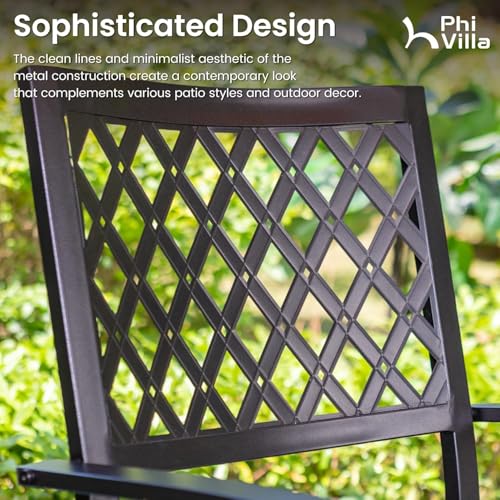PHI VILLA Stackable Wrought Iron Patio Dining Chairs - Set of 2 Black Outdoor Chair Bistro Metal Chairs, Support 300 LBS