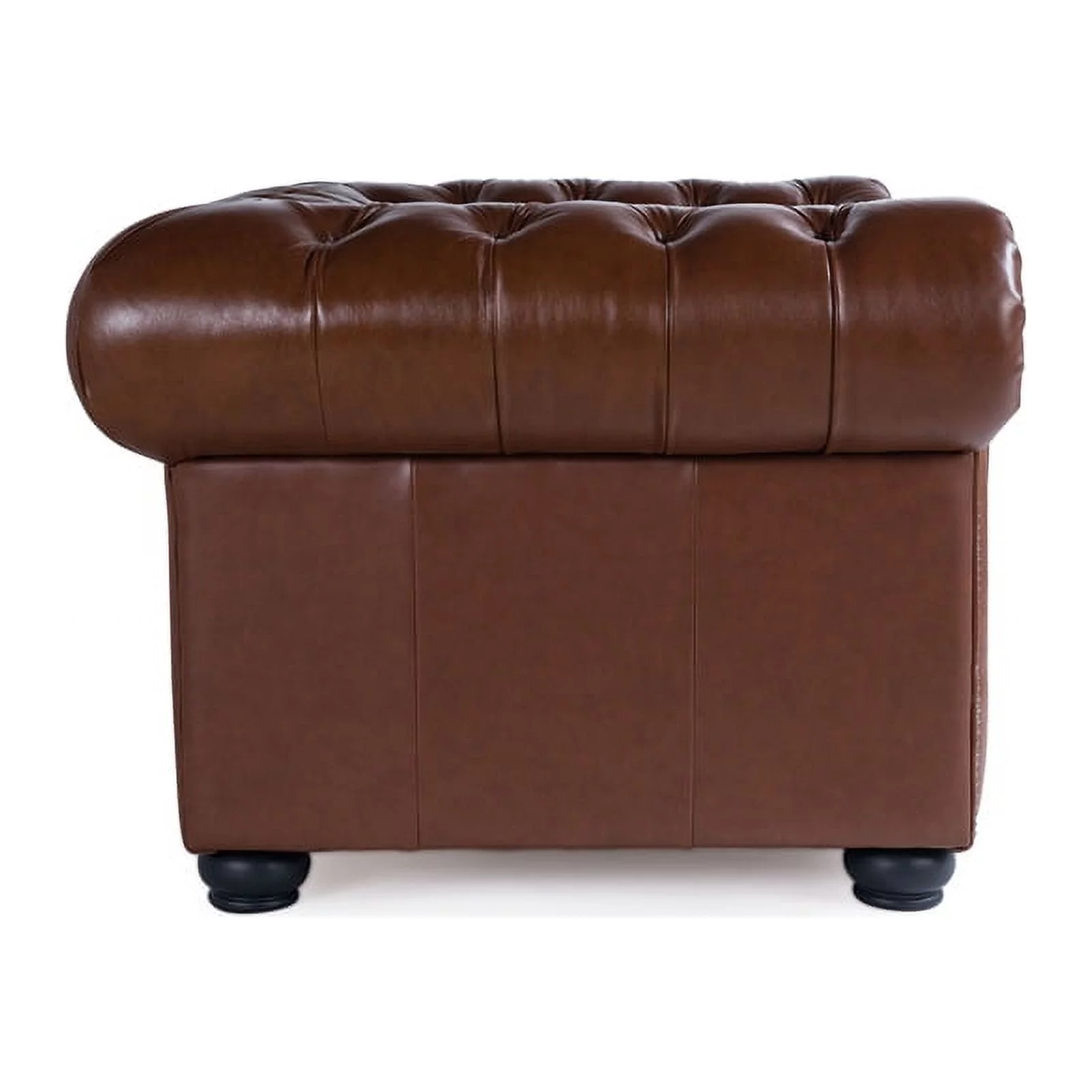 Bowery Hill 20" Traditional Leather Tufted Back Chesterfield Sofa in Chestnut