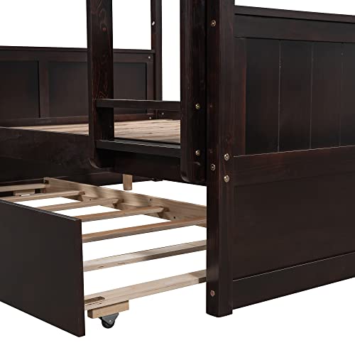 SOFTSEA Twin Over Full Bunk Bed with Slide, Solid Wood Bunk Beds with Stairs for Kids