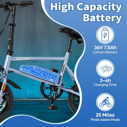 Winado Electric Bike for Adults, 14" Folding Electric Bicycle 450W Motor with Dual Disc Brakes, Max Range 25Miles(Pedal-Assist) & Speed 15.5MPH