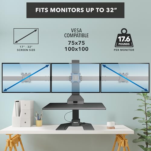 Mount-It! Electric Standing Desk Converter - Motorized Sit-Stand Desk Riser with Monitor Mount