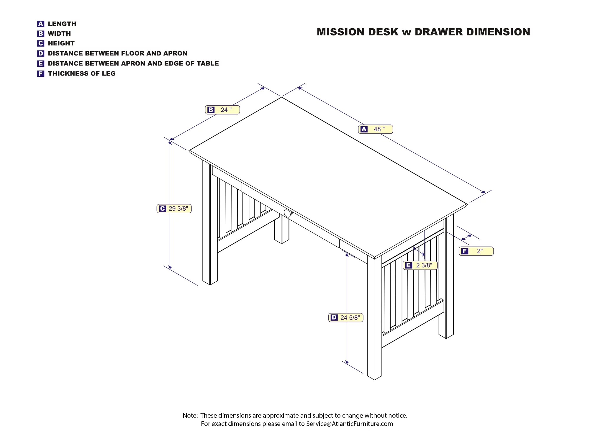 Mission Desk with Drawer in Walnut or Caramel