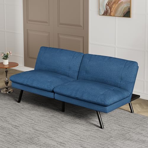 Faux Leather Futon Sofa Bed,Convertible Futon Couch,Memory Foam Loveseat Sleeper Sofa,Small Splitback Modern Folding Couch for Living Room,Office