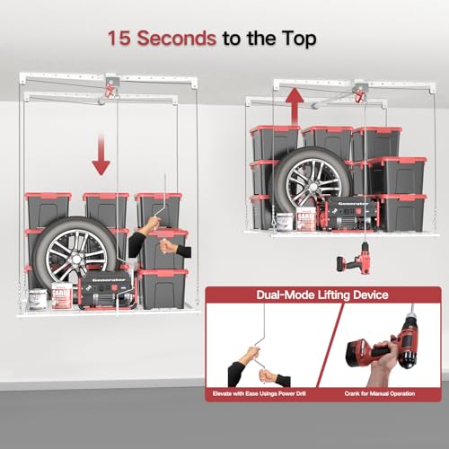 Overhead Garage Storage Rack, Heavy-duty 4x4 FT Ceiling Storage Racks with Safety Lock