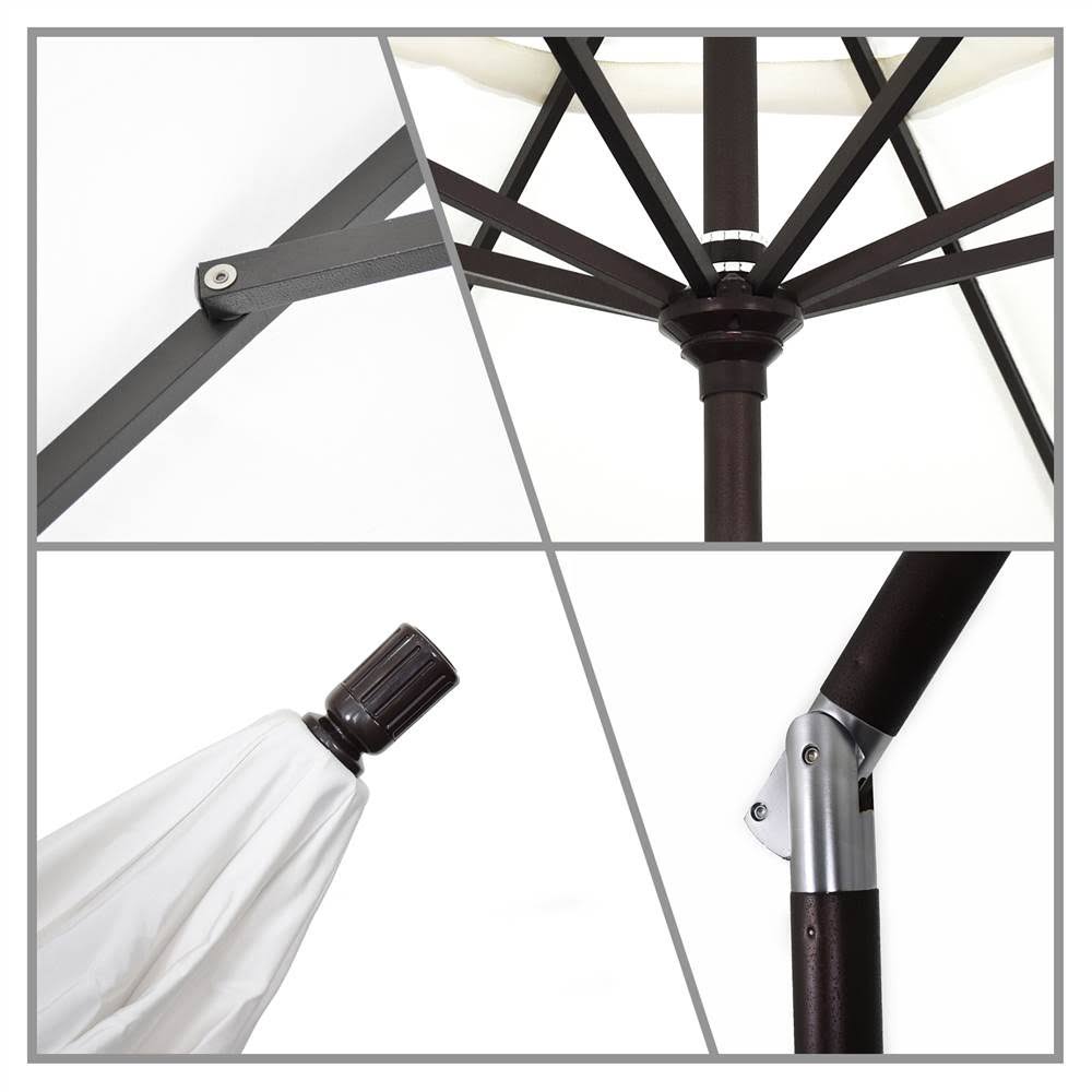 California Umbrella 9 ft. Matted White Aluminum Collar Tilt Crank Lift Market Patio Umbrella in Parrot Sunbrella