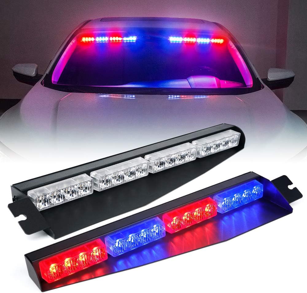 Xprite LED Visor Strobe Light Bar Interior Windshield Sunvisor Emergency Hazard Warning Flashing Lights w/ Extend Bracket Split Mount for Law