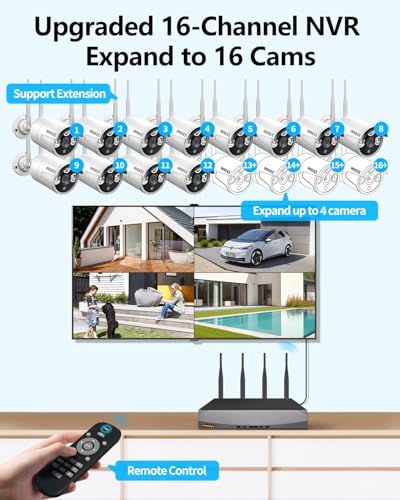 Dual Antennas for Wi-Fi Enhanced AI Human Detected 2K 3.0MP Wireless Security Camera System, Surveillance DVR Kits with 2TB Hard Drive