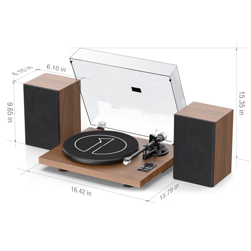1 by ONE Bluetooth Turntable HiFi System with 36 Watt Bookshelf Speakers, Patend Designed Vinyl Record Player with Magnetic Cartridge