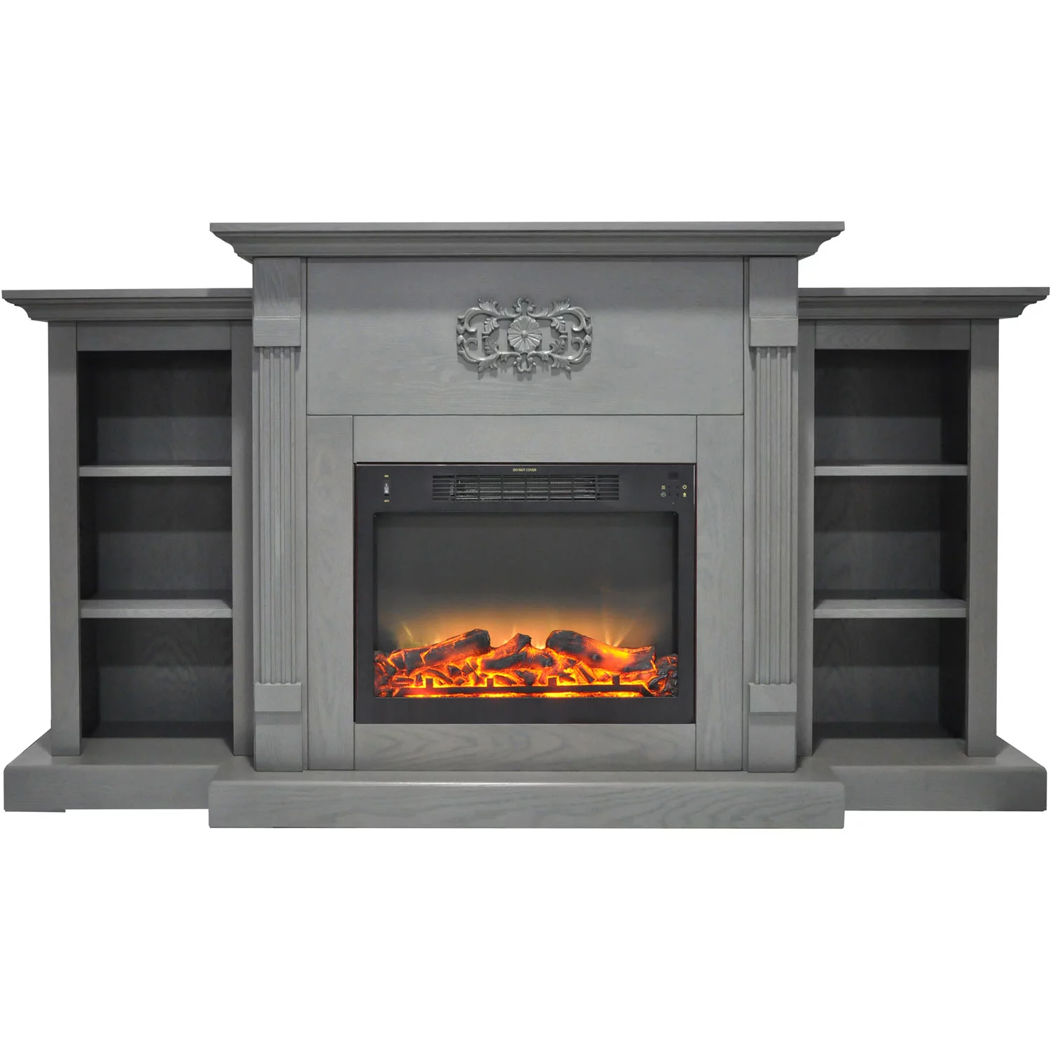 Cambridge Sanoma Electric Fireplace Heater with 72" Bookshelf Mantel plus Enhanced Log and Grate Display - Curated Treasures Market