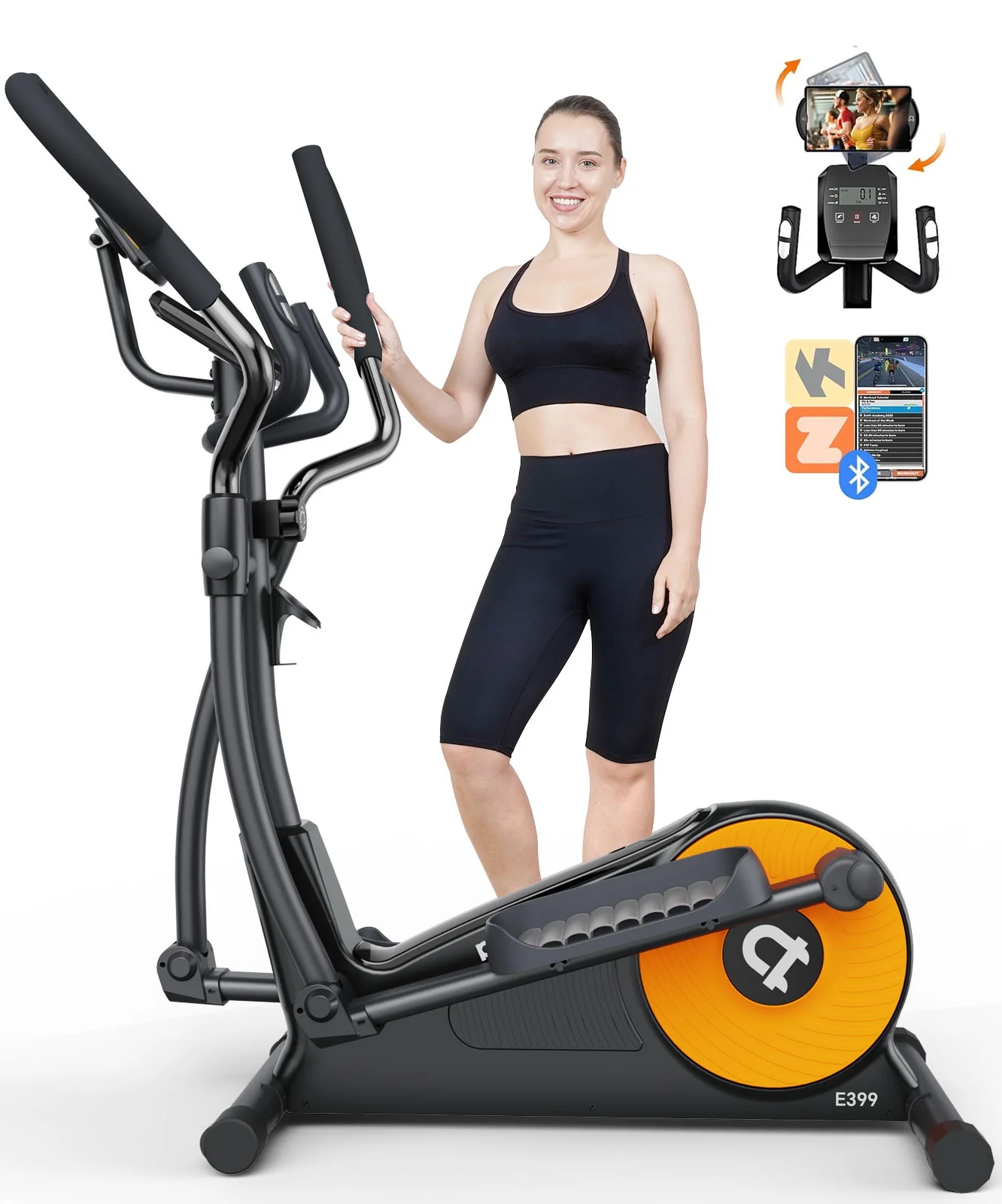 Pooboo Silent Magnetic Elliptical Bike Stationary Exercise Machine for Home Gym Cardio Workout 300lb