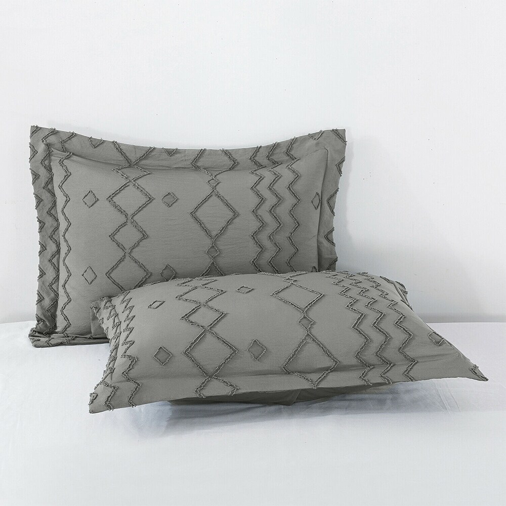 3PCS Tufted Comforter Boho Shabby Chic Geometry Twin Dark Grey
