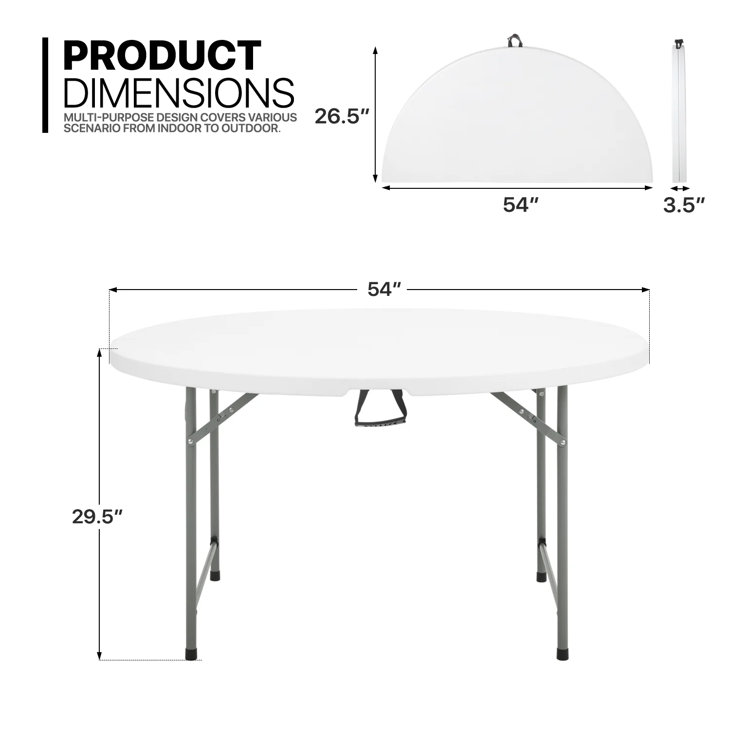 Magshion 10 Pieces Round Bi-Folding Commercial Table, 4.5 Feet Portable Plastic Dining Card Table for Kitchen Outdoor Party Wedding Event, White