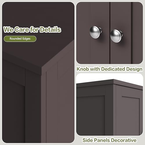 Nuturelly Freestanding Pantry Cabinets, Kitchen Floor Storage Cabinet with 4 Doors & 3 Adjustable Heights