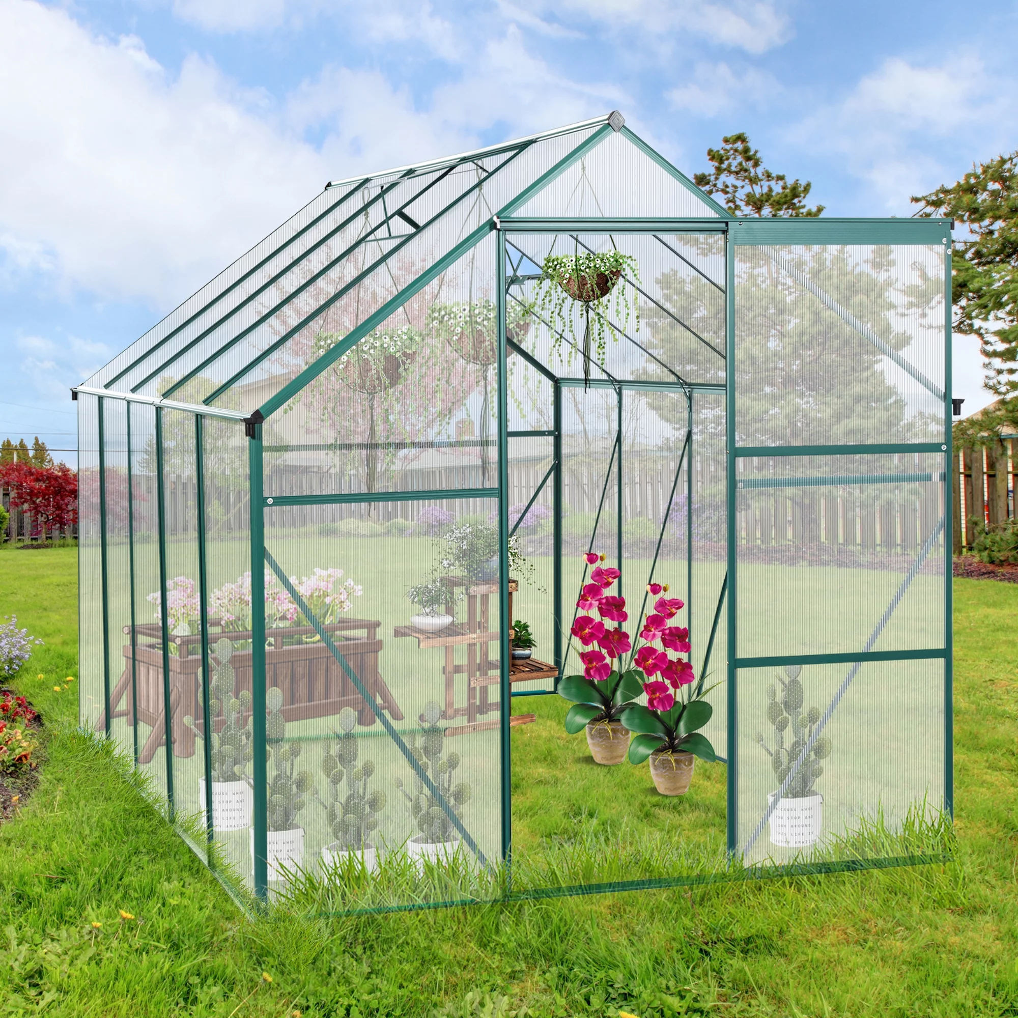 Greenhouse for Outdoors, 6' x 10' Aluminum Greenhouse with Window, Sliding Door