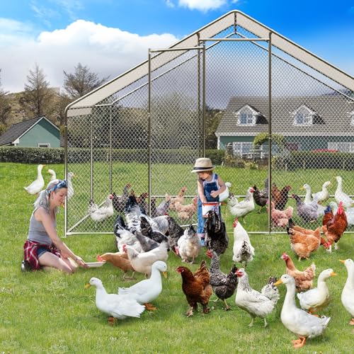Large Metal Chicken Coop, Large Chicken Pen, Chicken Runs for Yard with Waterproof and Anti-UV Cover, Duck Rabbit House Outdoor (9.8'