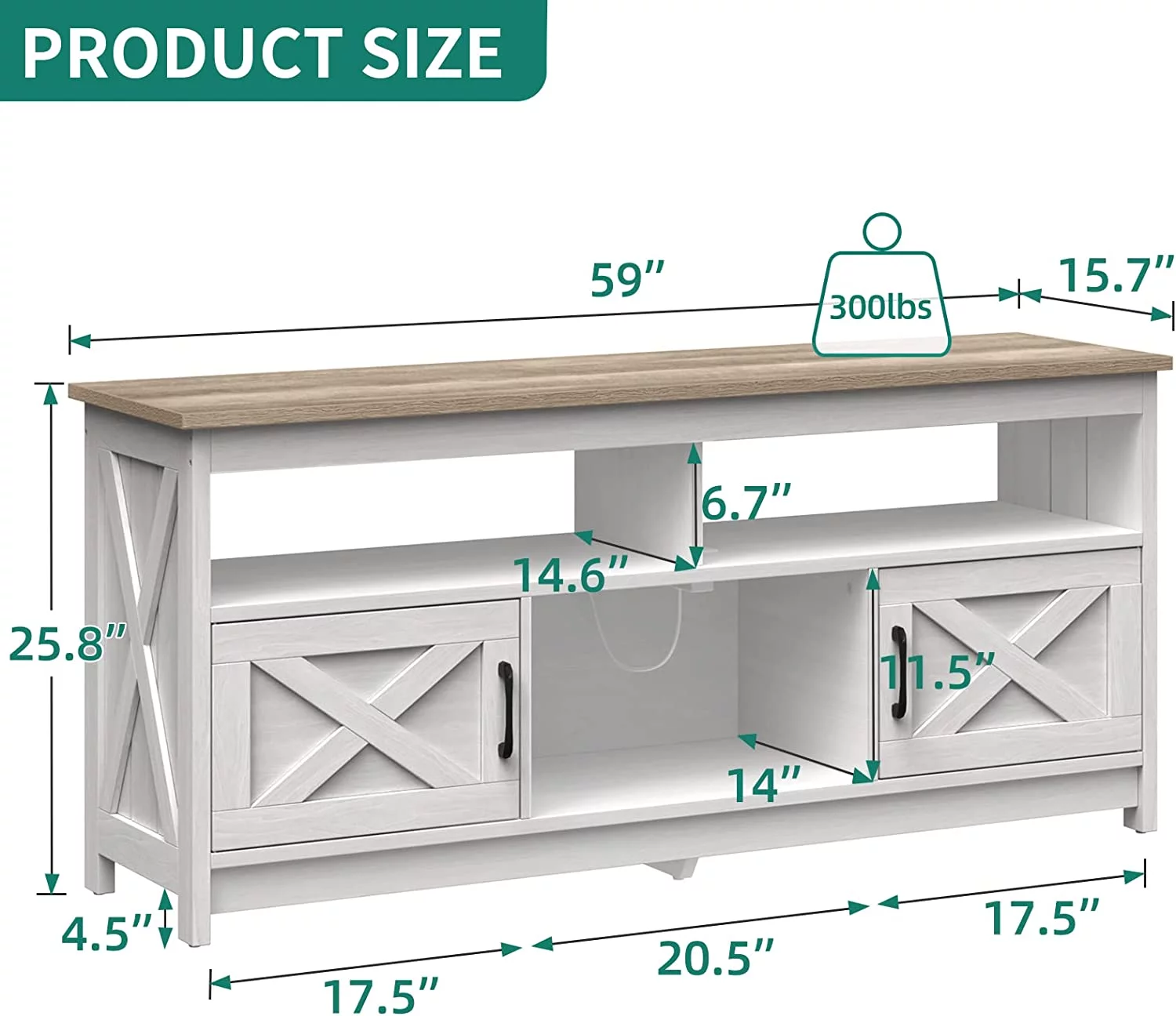 DEXTRUS Farmhouse TV Stand up to 65 inch with Power Outlet, Media Console with Storage Shelves for Living Room, Grey Wash - Curated Treasures Market