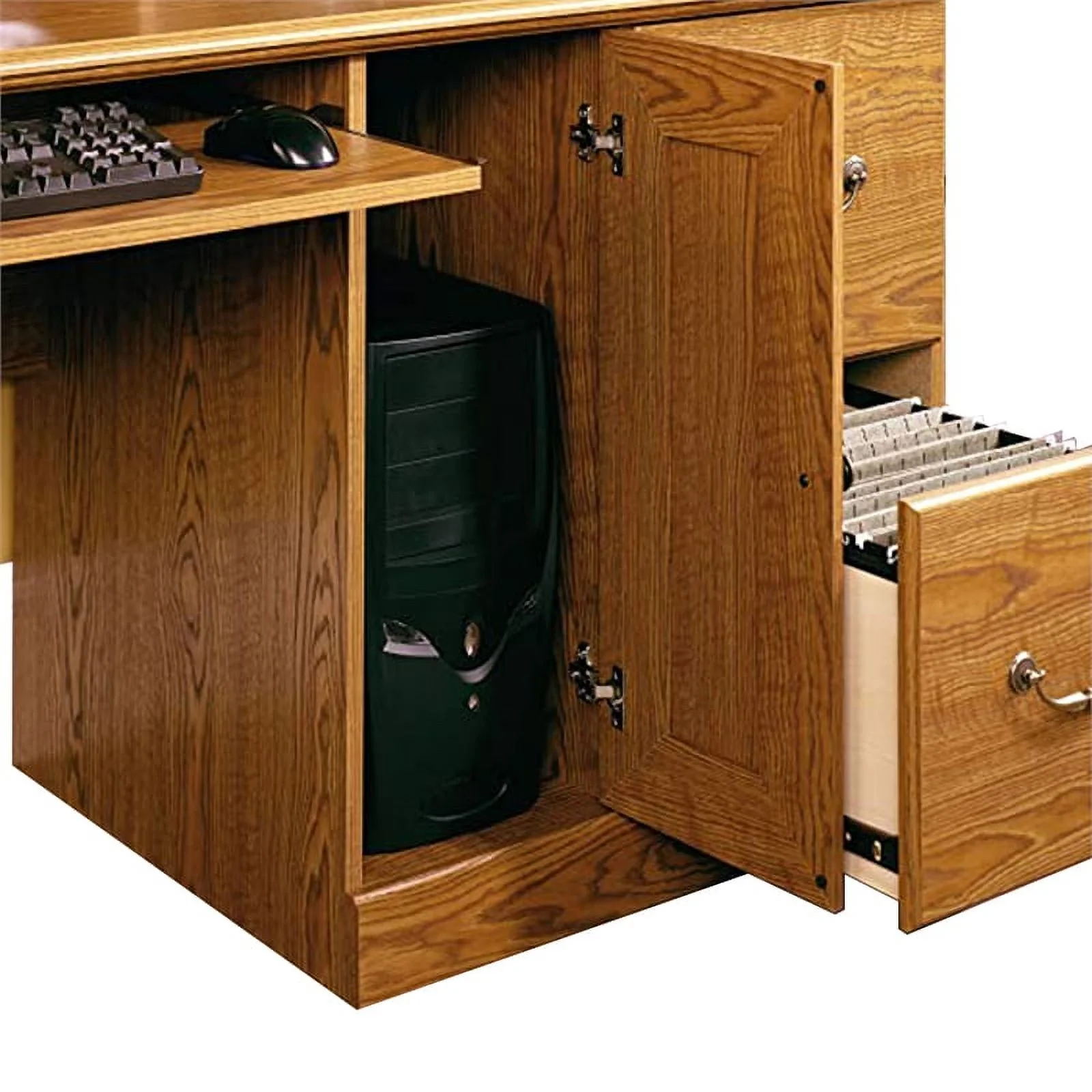 Kingfisher Lane Traditional Wood Computer Desk with Hutch in Carolina Oak