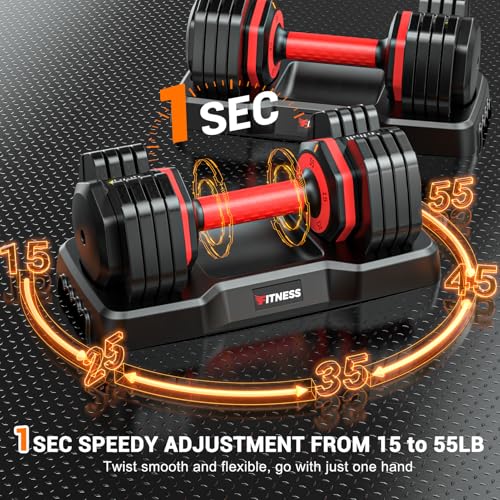 Adjustable Dumbbells Set of 2, 1-Sec Adjustable Weights Dumbbells Set, 5 in 1 Free Dumbbell with Anti-Slip Texture Handle