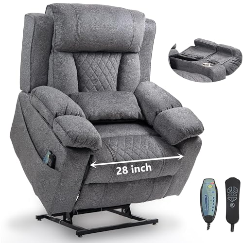 Light Grey Recliner Chair for Elderly | Tall and Big Man 400lbs | Chenille | Power Lift, Lay Flat, Stand Up, Wireless Charging Device