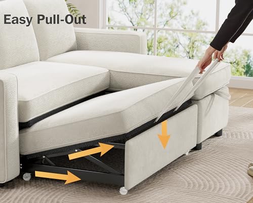 81" Sleeper Sofa Bed with Pull Out Bed, L Shaped Couch Sectional Sleeper Sofa, Pull Out Couch with Reversible Storage Chaise, Side Pockets