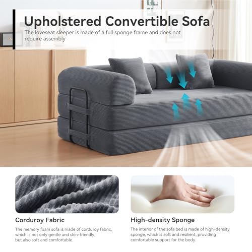 Convertible Sleeper Sofa Bed with Cylindrical Pillow, Comfy Foldable Sofa Bed Compressed Sofa in Box