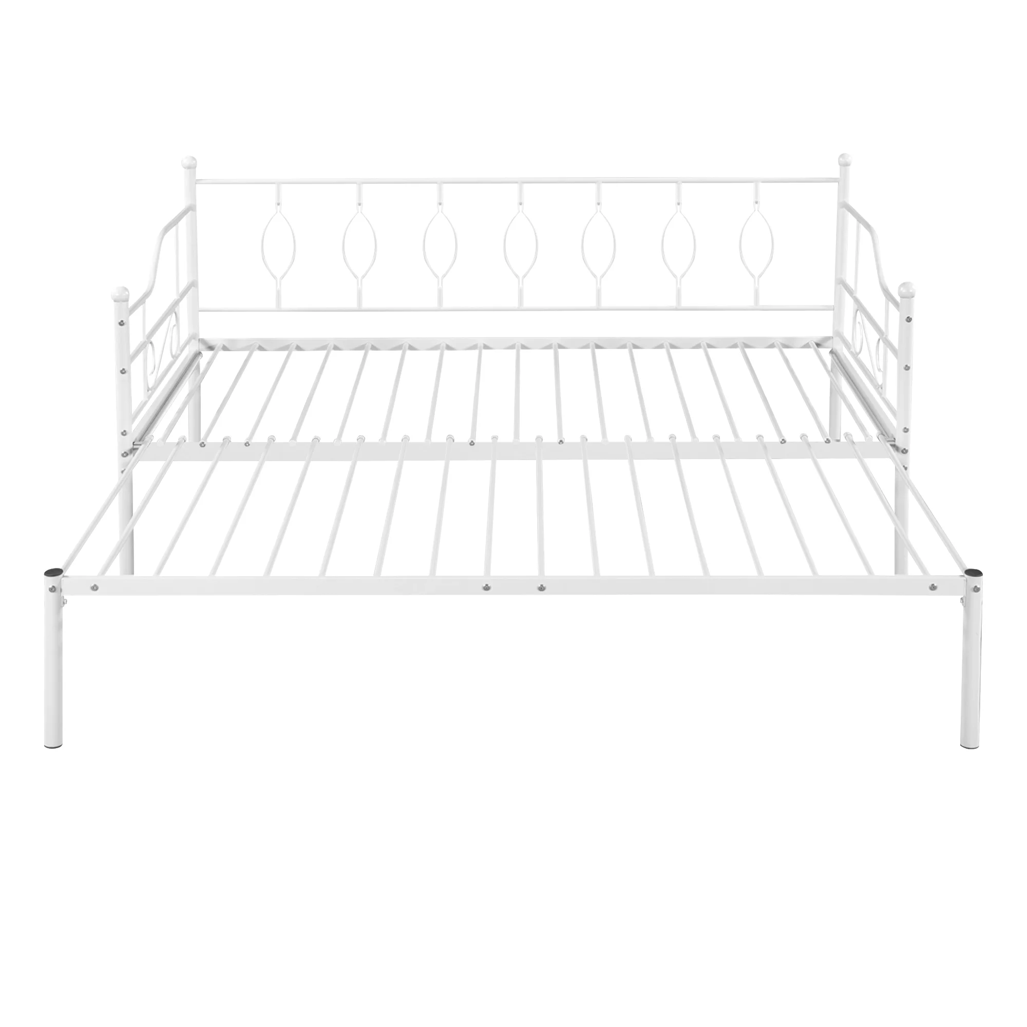 Twin Size Metal Frame Daybed with Trundle, Heavy Duty Steel Slat Support Saving Space Bed Sofa