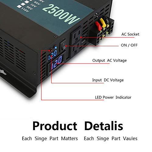 WZRELB Pure Sine Wave Power Inverter Power Supply with Display for Both DC Volt and AC Volt