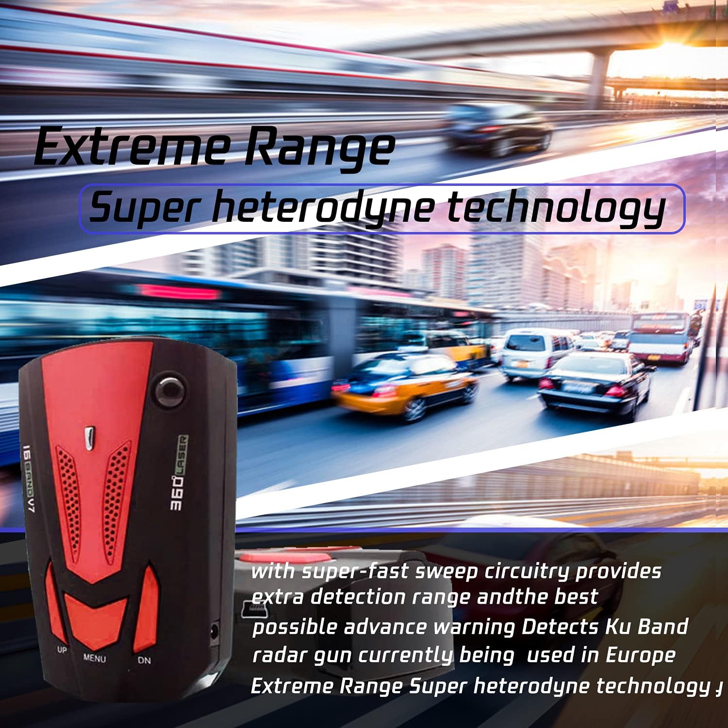Radar Detector for Cars, with Voice Prompt Speed, Vehicle Speed Alarm System,LED Display,City/Highway Mode,Auto 360 Degree Detection for Cars (Red)