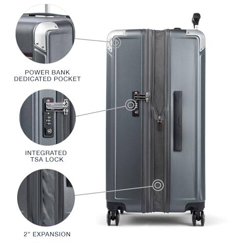 Travelpro Platinum Elite Hardside Expandable Carry on Luggage, 8 Wheel Spinner, TSA Lock, Hard Shell Polycarbonate Suitcase, Metallic Sand
