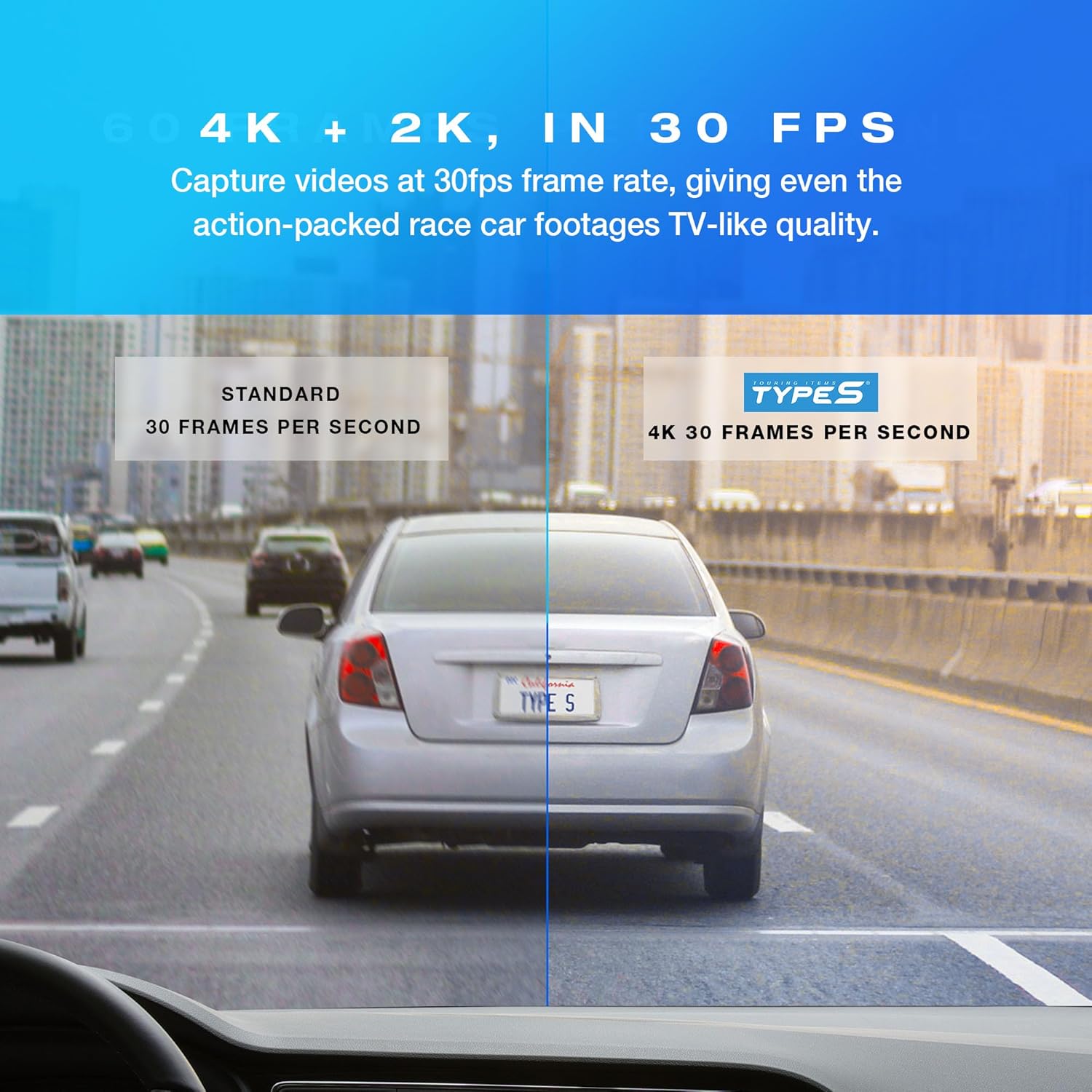 Type S S402 PRO 2-Channel Dash Cam with IR | 4K Front & 2K Cabin View | Optional 1080p Rear Camera | Enhanced Night Vision | Secure Mount | 24-Hr