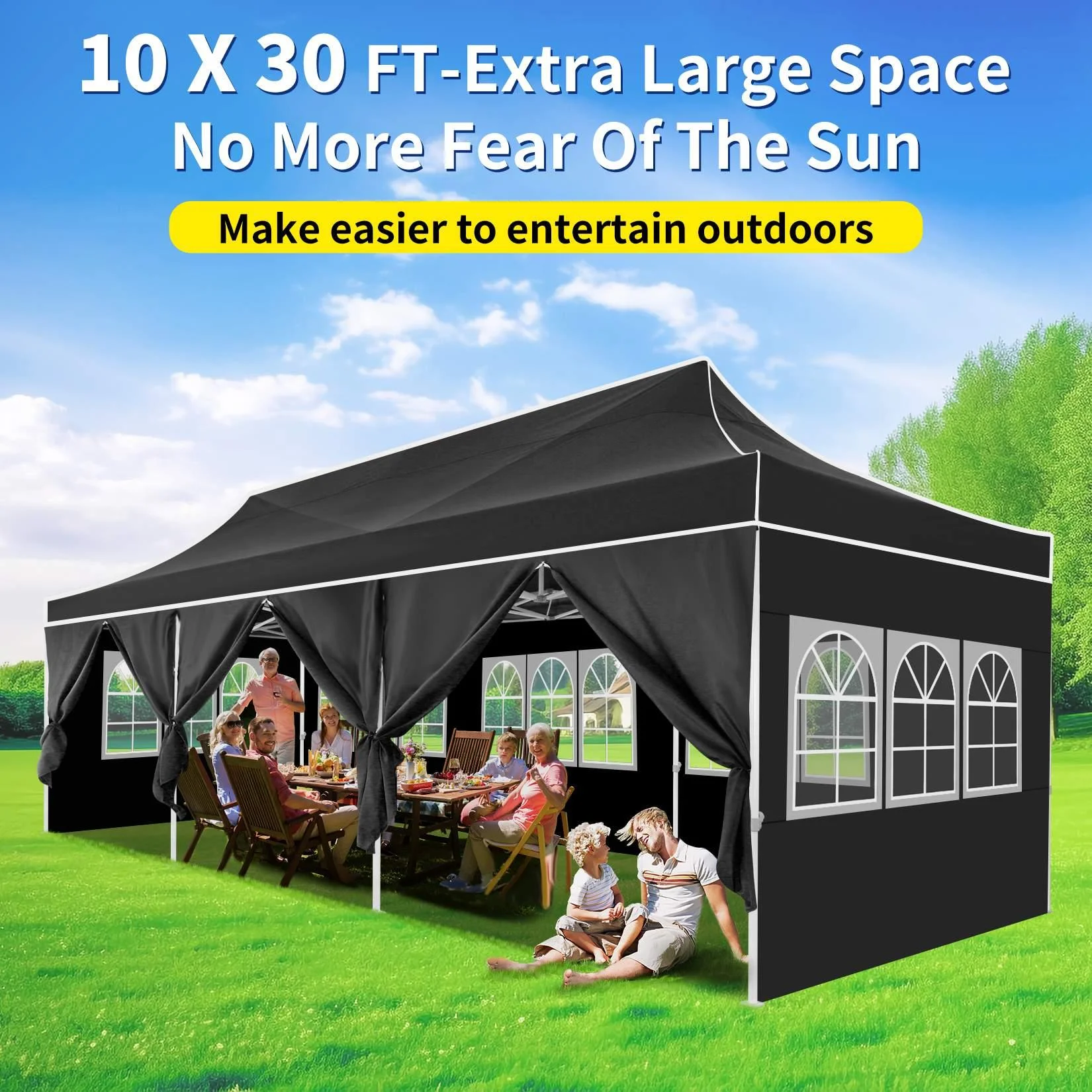 SANOPY 10'x30' EZ Pop Up Canopy, Heavy Duty Commercial Wedding Canopy, Large Waterproof Portable Party Tent with Carry Bag, 8 Removable Sidewalls