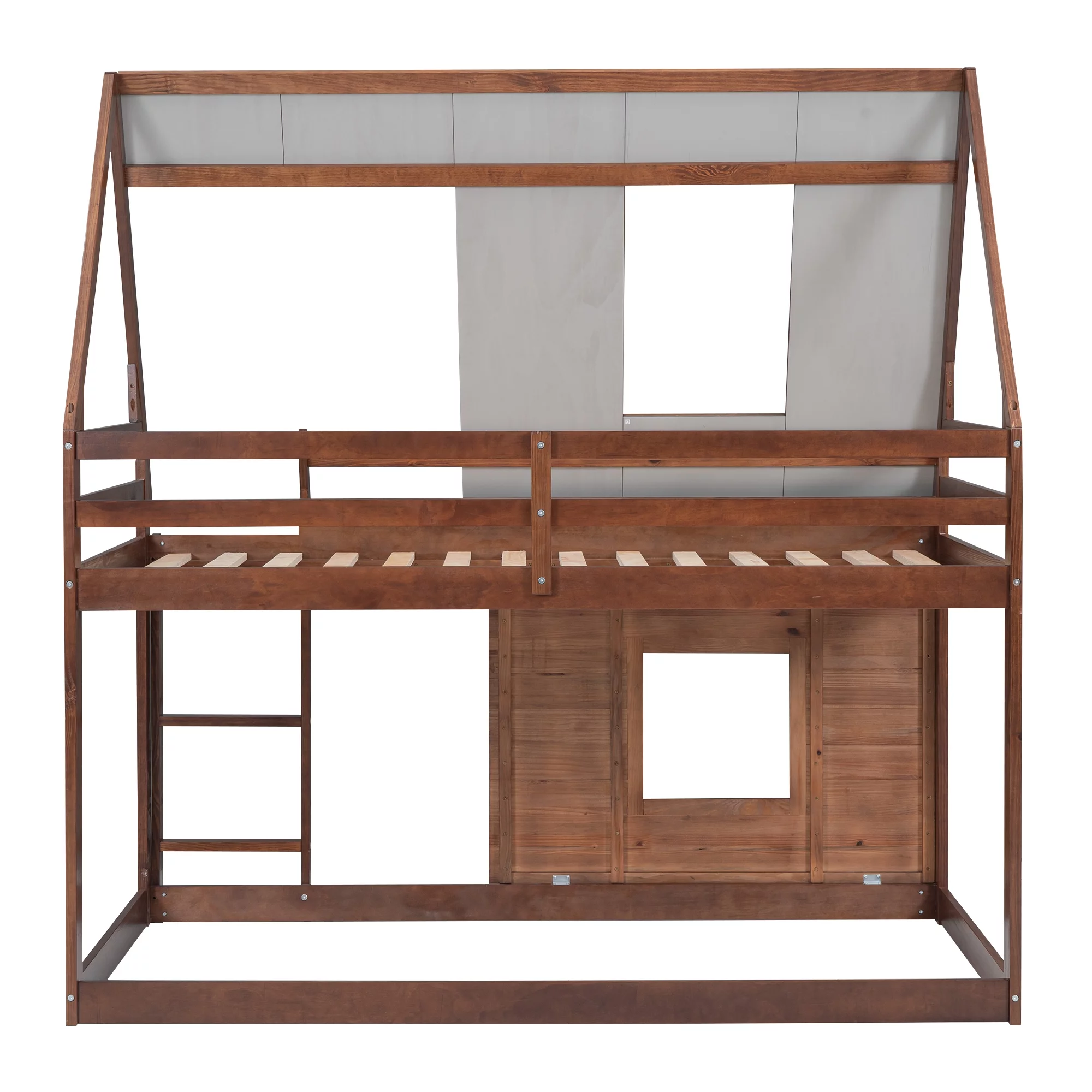 EUROCO Twin over Twin House Bunk Bed with Roof for Kids Bedroom, Grey