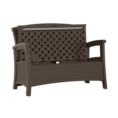 Suncast Elements Stylish Lightweight Loveseat Outdoor Seating with Convenient Built In Universal Storage, and All Weather Plastic, White