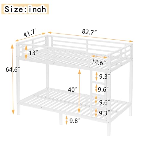 Heavy Duty Bunk Bed Frame with Ladder, Twin XL Over Twin XL Bunk Beds with Safety Guardrails, Adults Bunk Beds with Noise-Reducing Rubber Stoppers