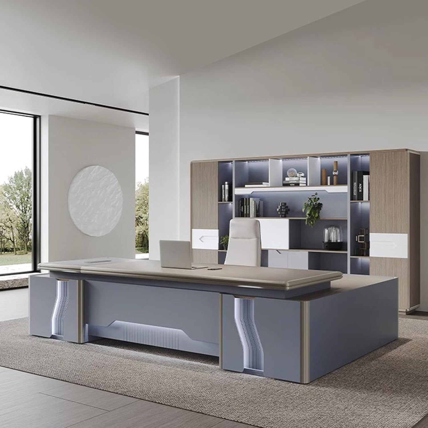 L Shaped Computer Desk with Drawers Cabinet