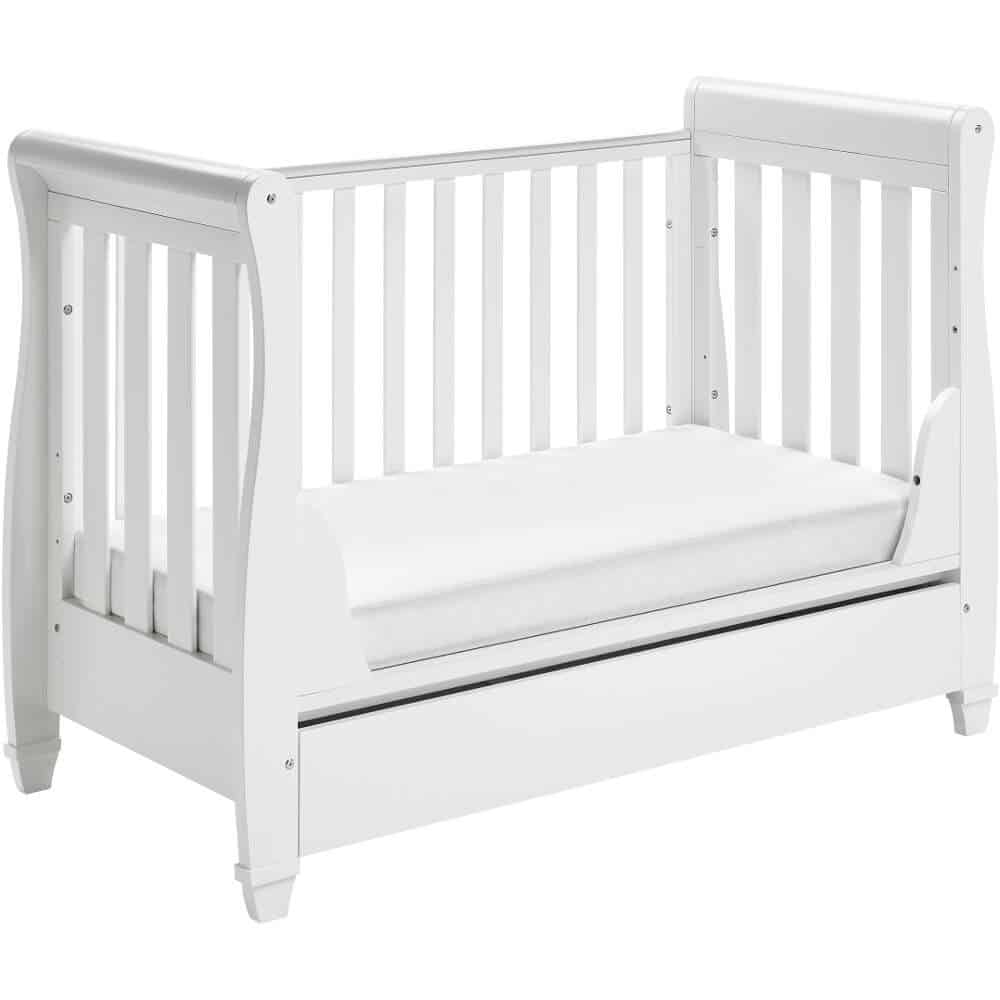 Babymore White Eva Dropside Sleigh Cot Bed