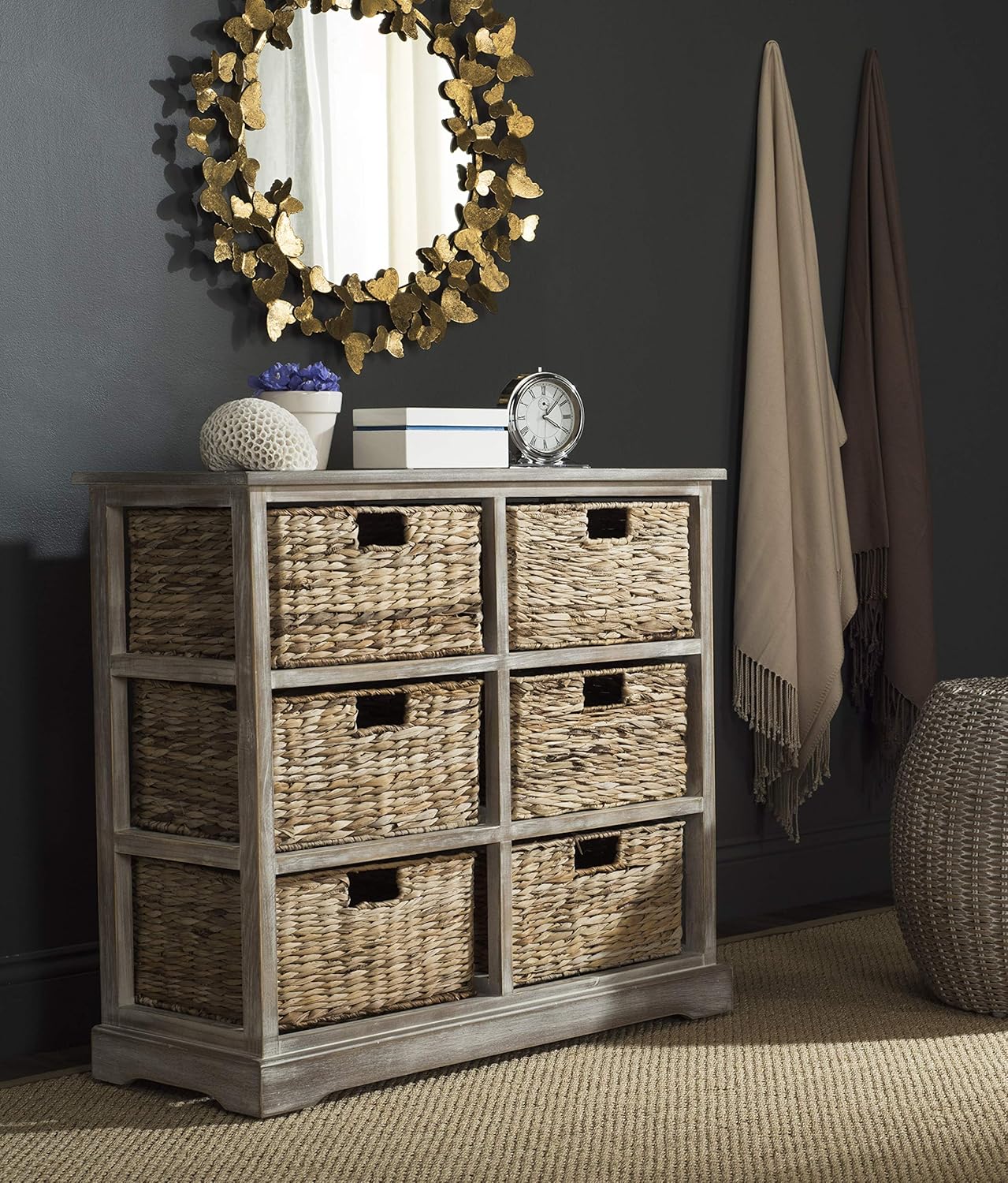 Safavieh American Homes Collection Keenan Distressed Black 6 Wicker Basket Storage Chest