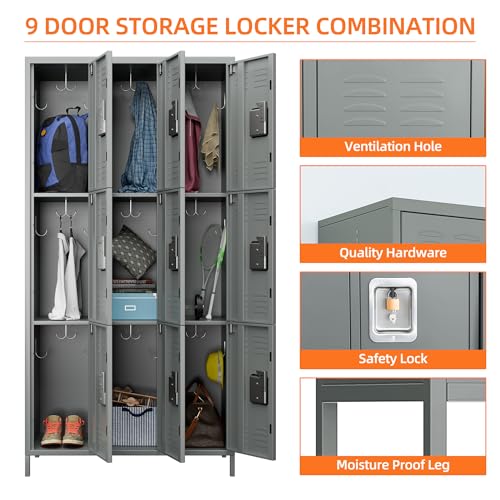 6 Door Metal Storage Locker 18 Hooks,Metal Locker for Employees with Lock for School Garage Office Gym Bedroom,Assembly Required