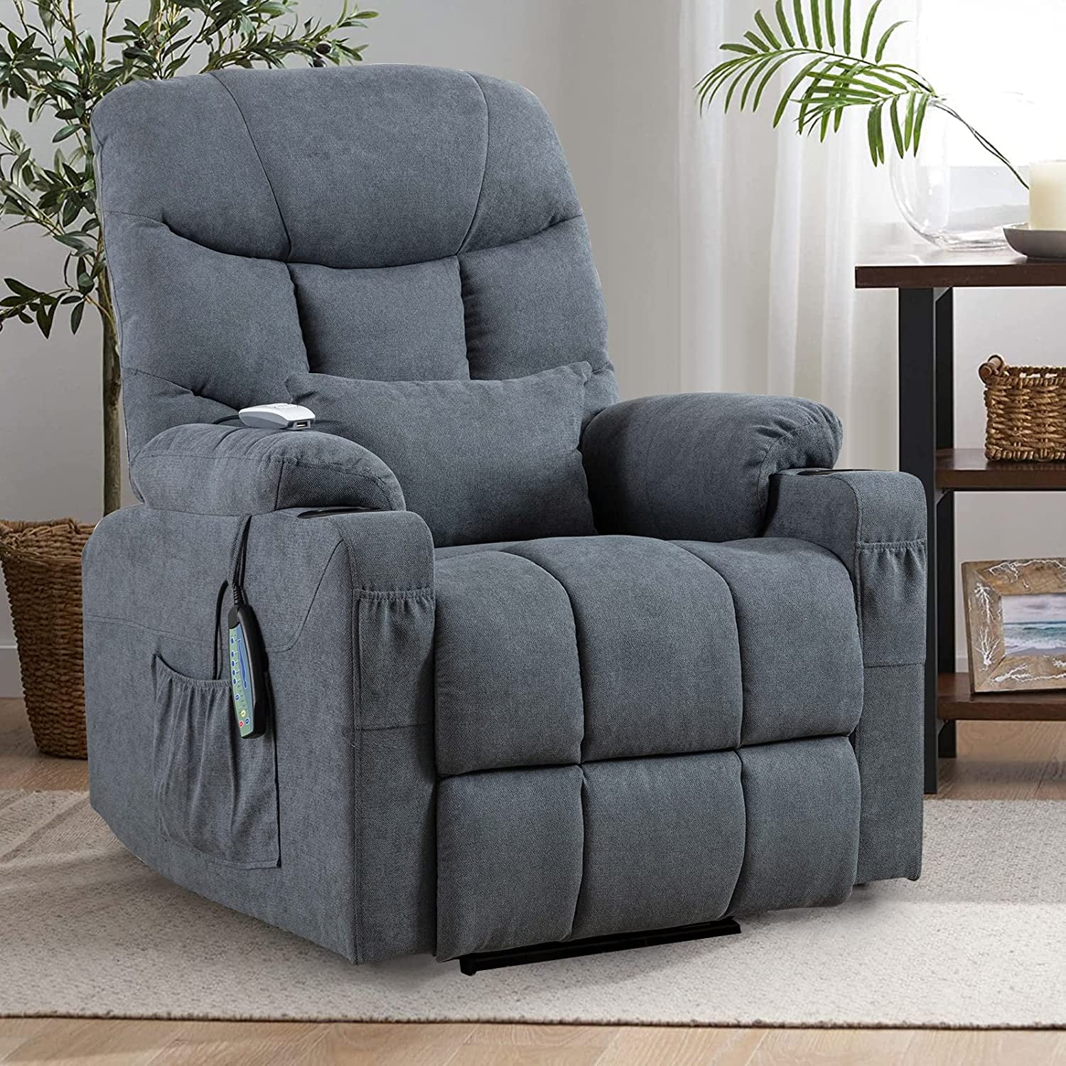 IPKIG Electric Power Lift Recliner Chair Sofa with Heat and Vibration, Lift Recliner Chairs for Elderly with Lumbar Pillow, Hand Remote Control